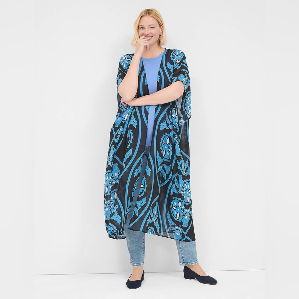 Lane Bryant Black and Blue Floral Kimono